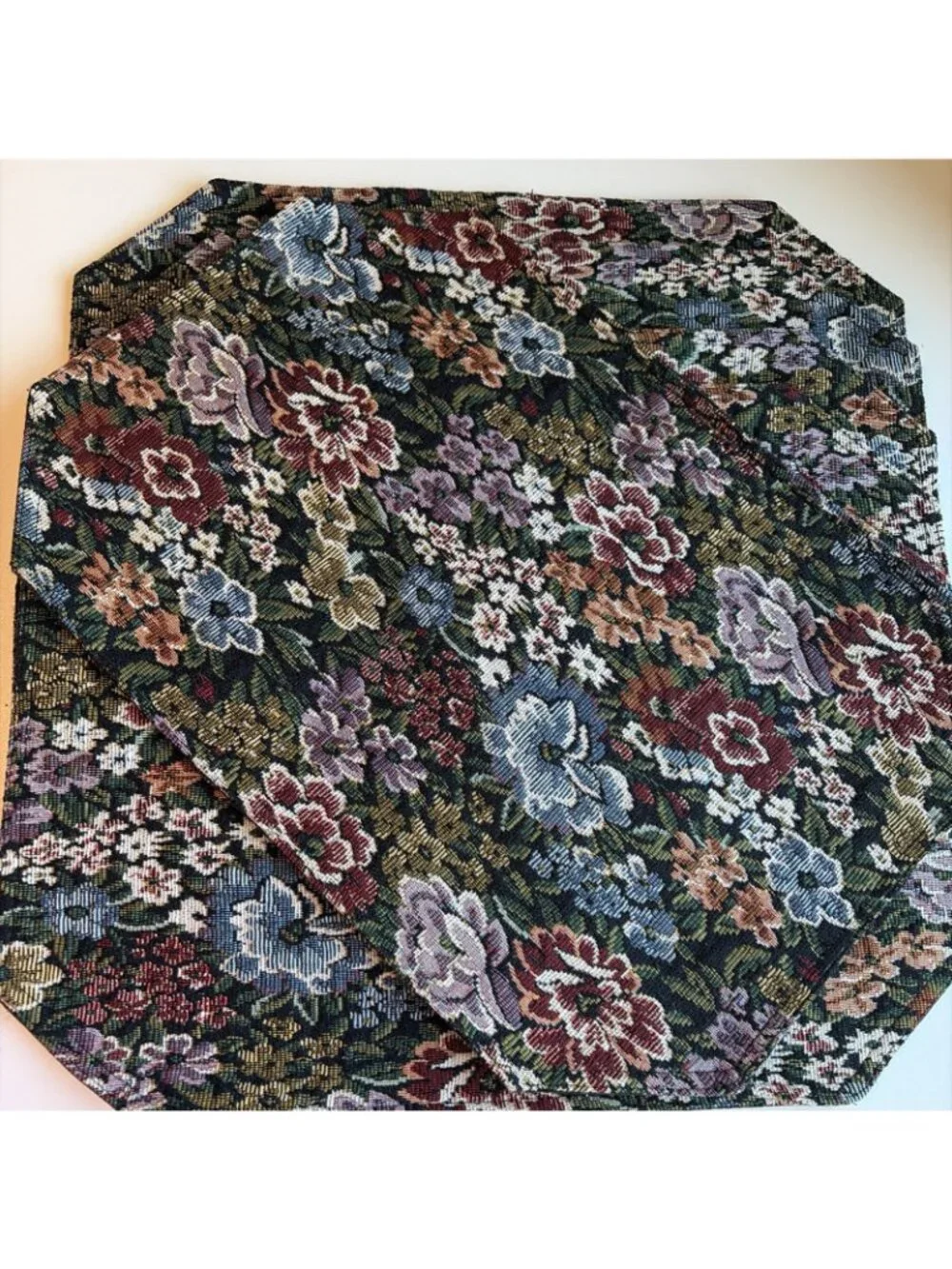 Set of 6 Vintage Tapestry Placemats Multicolor Floral 18 X 12 Octagon Grannycore